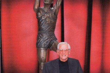 Bronze basketball George Mikan statue
