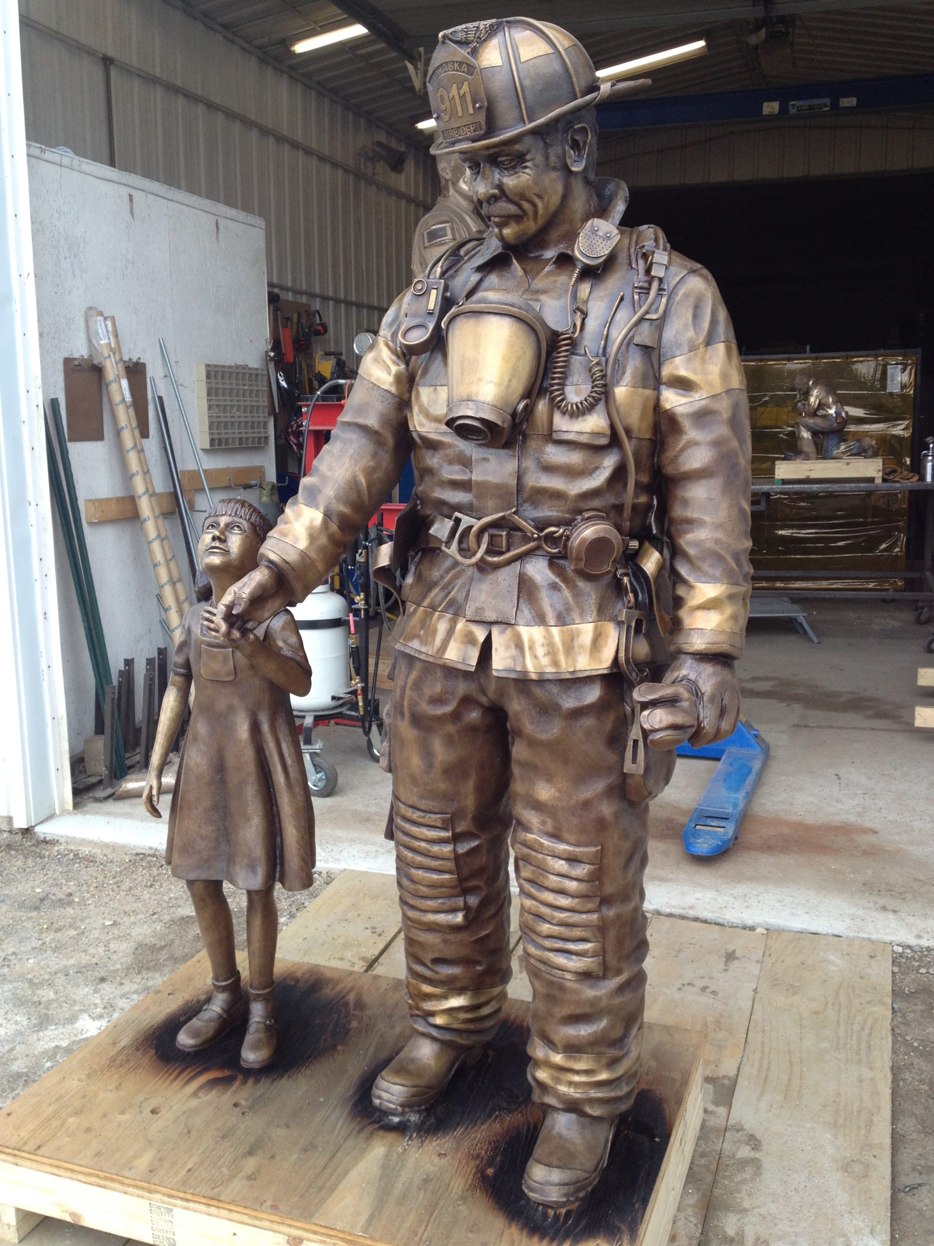 firefighter statue in progress