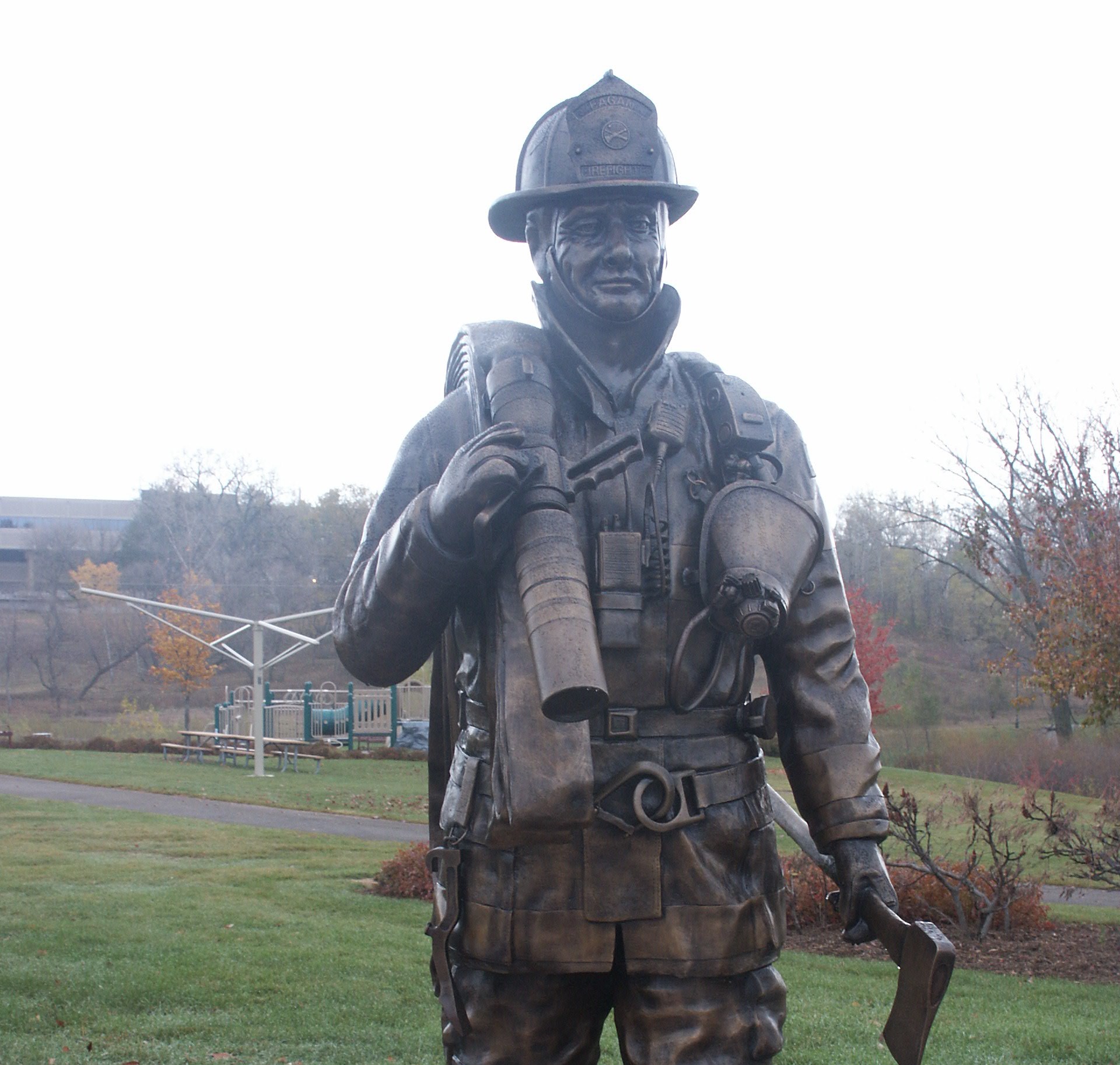 closeup of firefighter statue