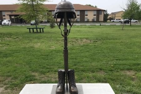 Bronze military Persian Gulf War Era battlefield cross memorial