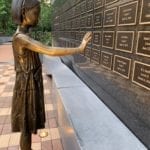 bronze statue of daughter at international union of elevator constructors memorial
