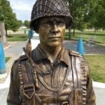 bronze paratrooper statue closeup