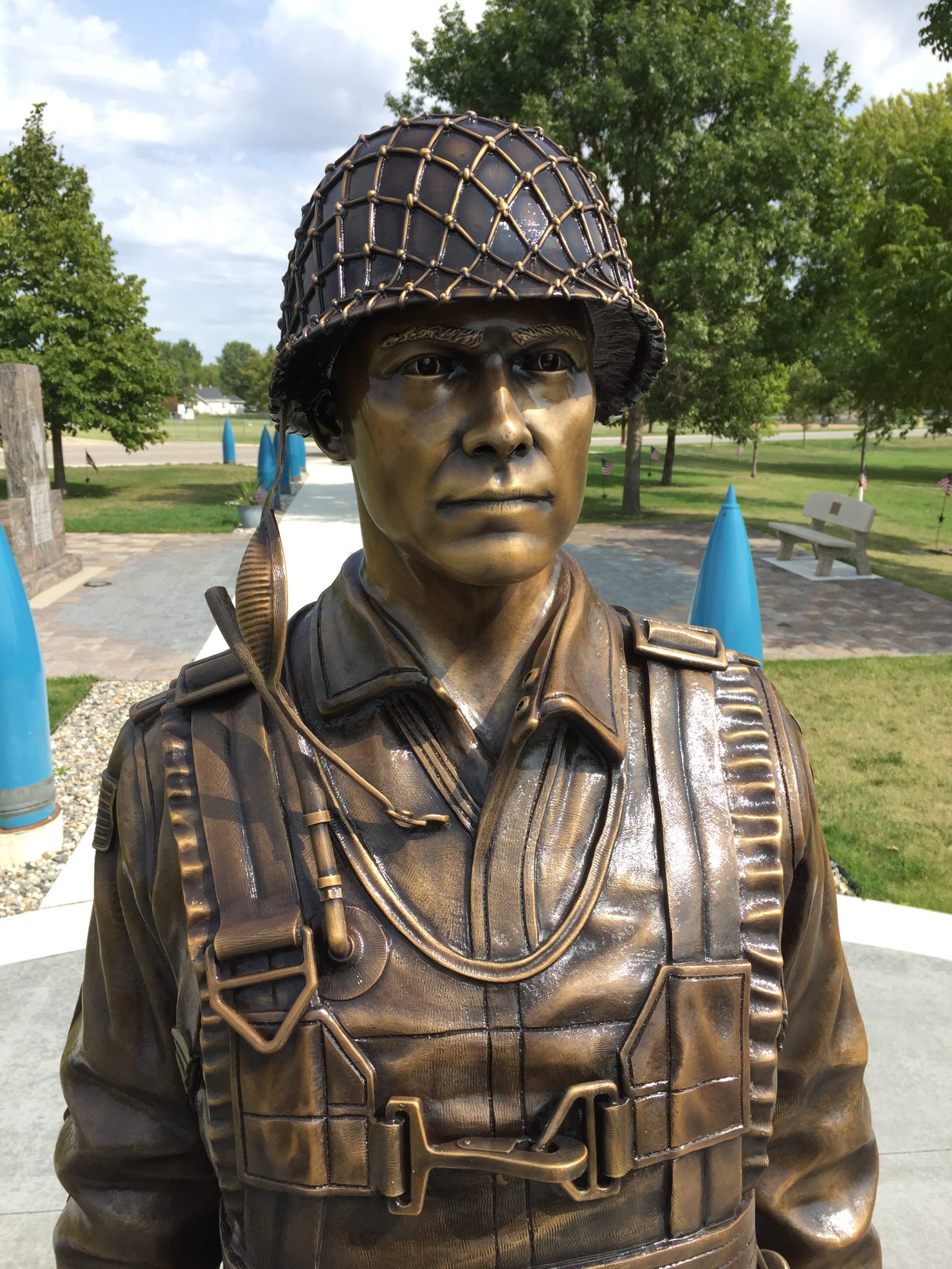 bronze paratrooper statue closeup