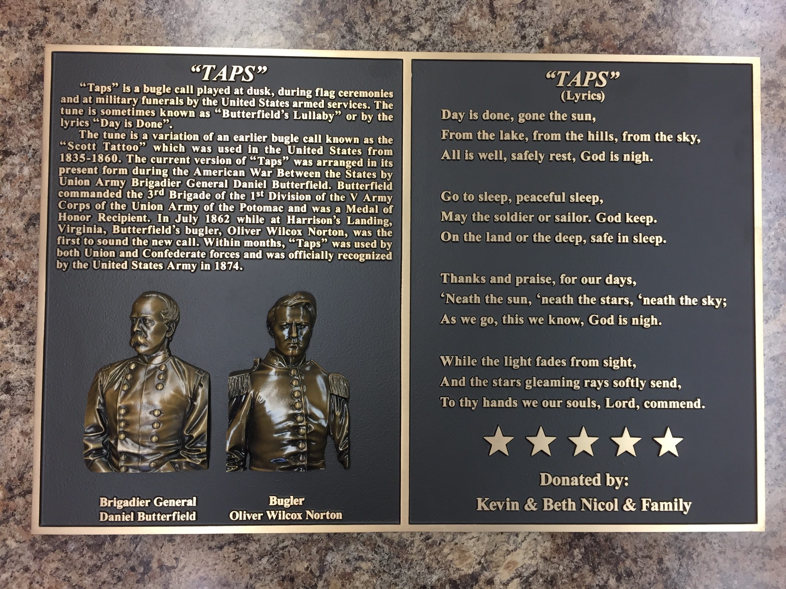 bronze portrait plaque for "Taps"