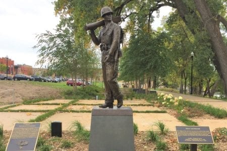 Bronze military memorial WWII Marine Richard Sorensen statue