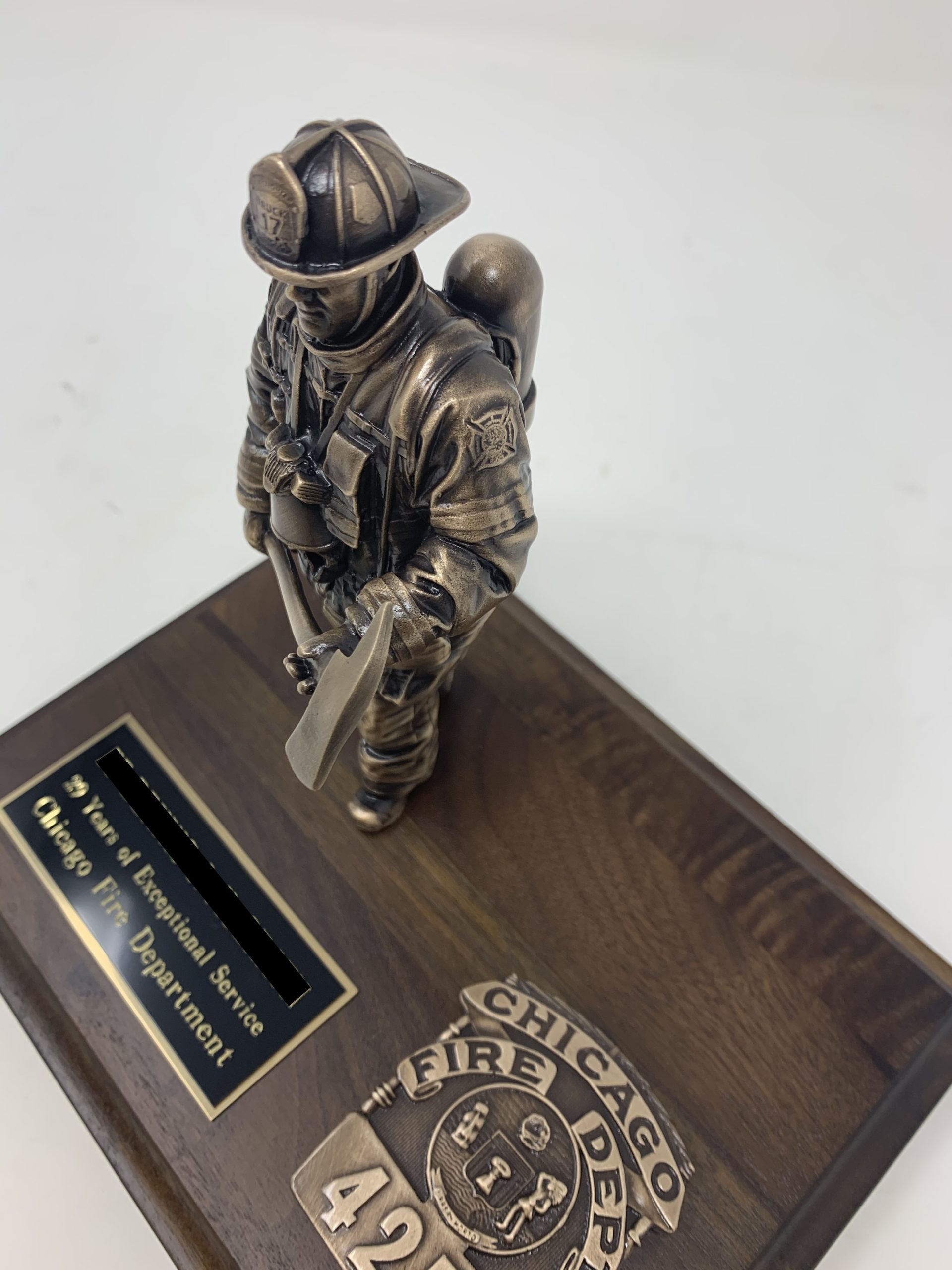 firefighter plaque and mini statue