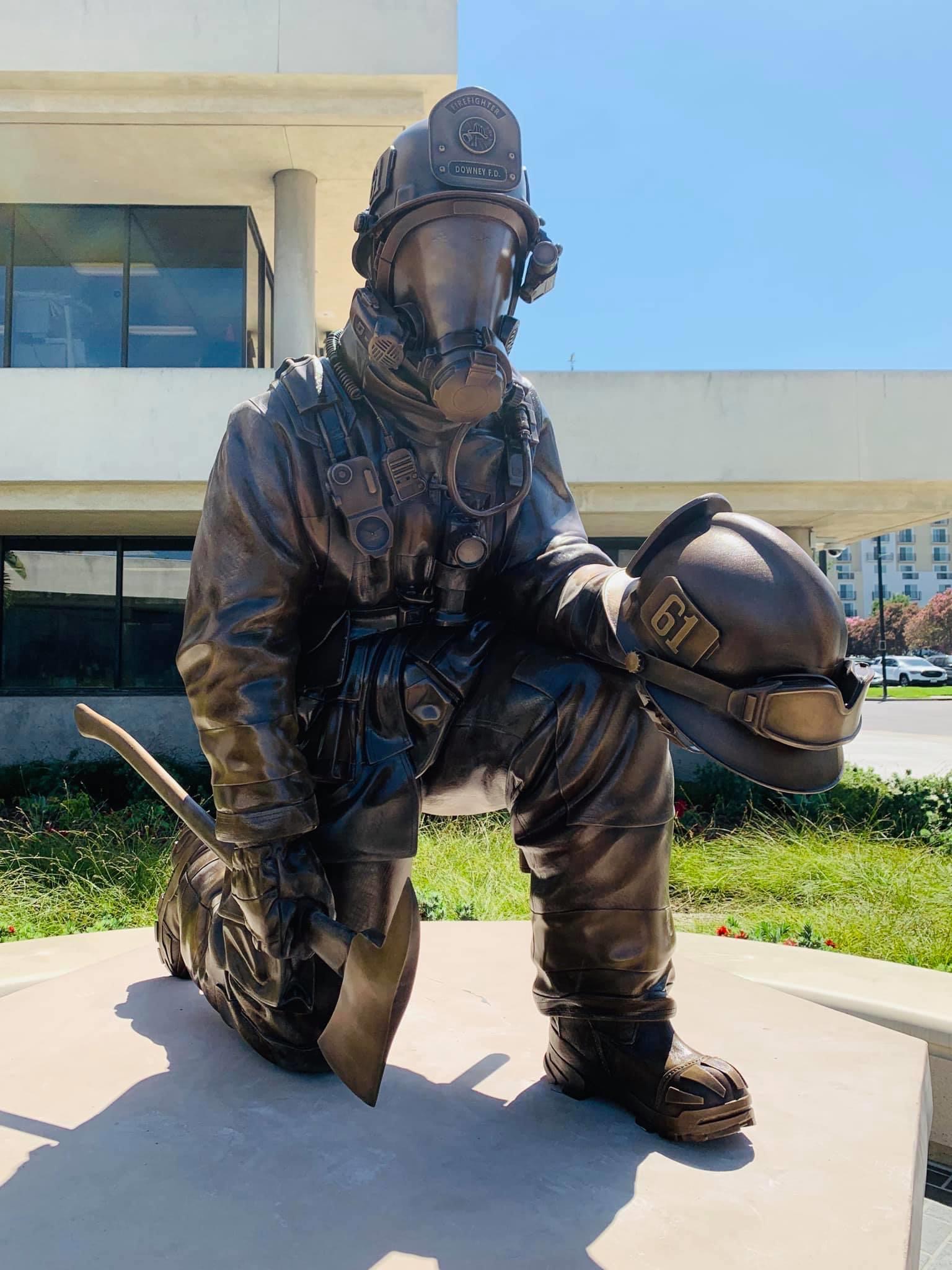 life size firefighter statue closeup