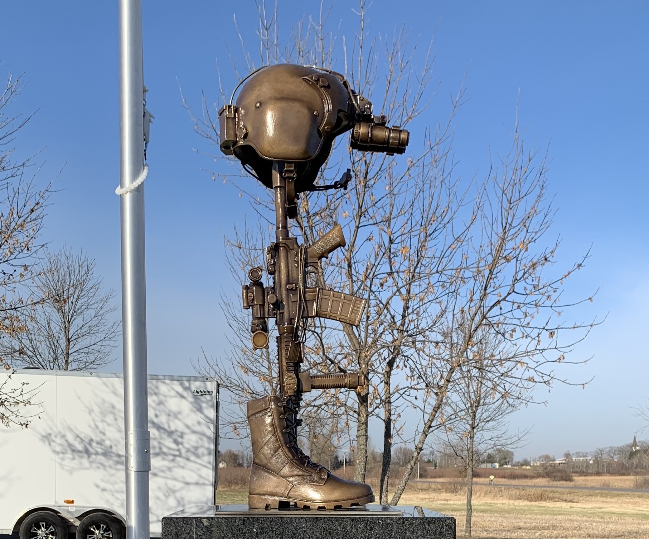 Bronze military helicopter battlefield cross memorial
