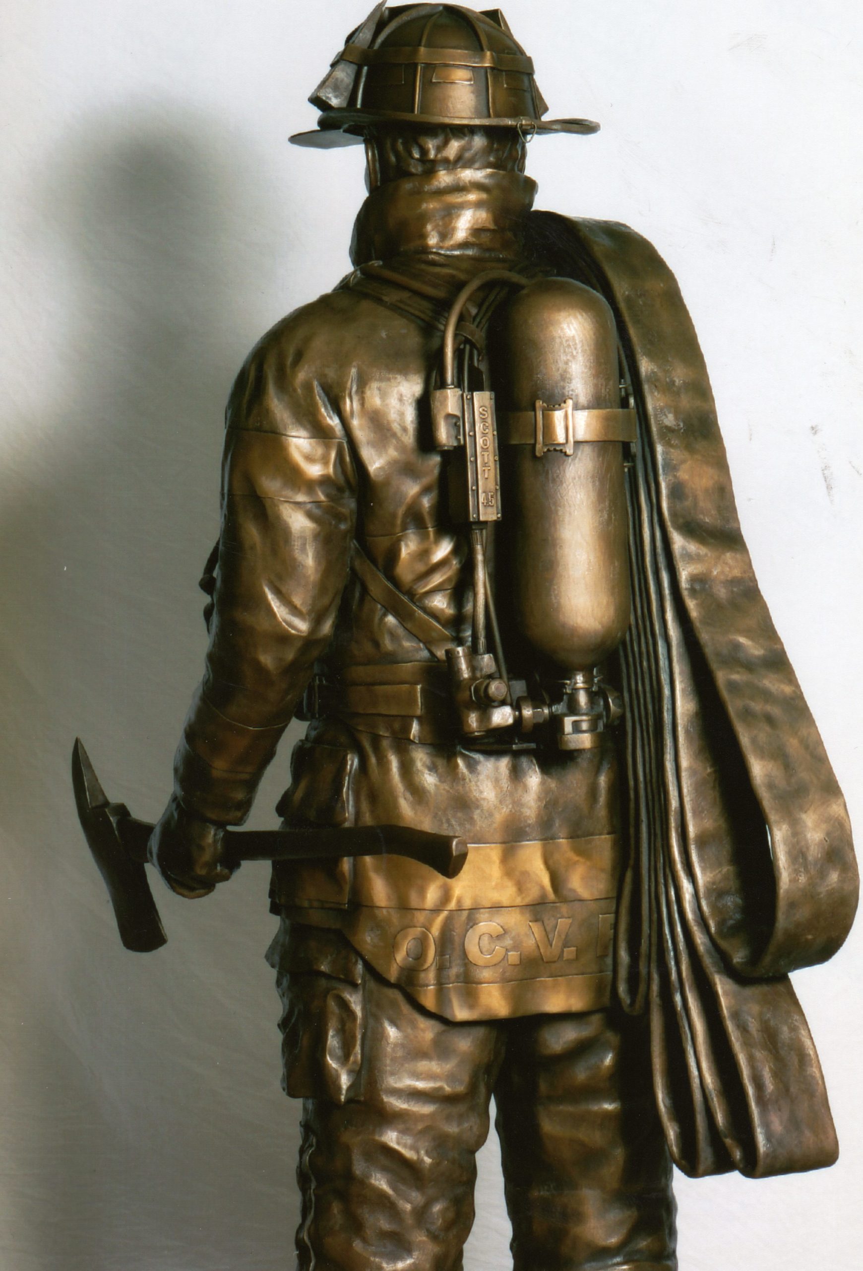 closeup of firefighter outdoor statue