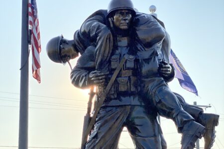 closeup of veterans memorial in Shickley NE