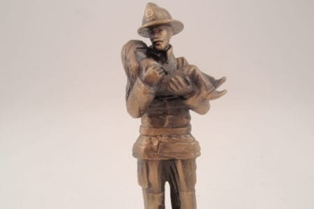 mini bronze firefighter sculpture
