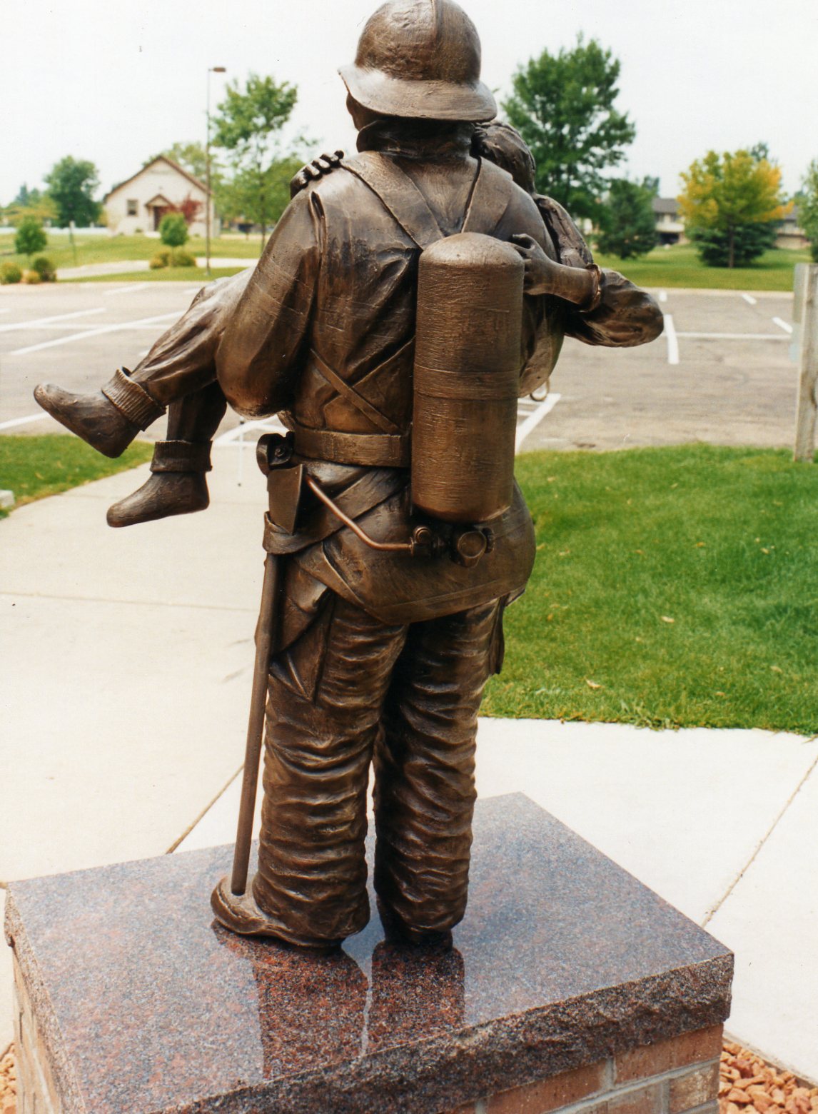 back of firefighter sculpture
